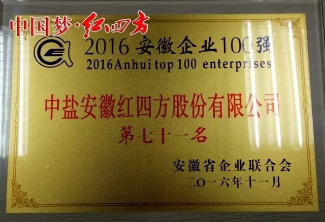 紅四方榮獲安徽企業(yè)100強